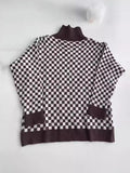 christmas outfit Joskaa Long Sleeves Loose Contrast Color Plaid High Neck Pullovers Sweater Tops