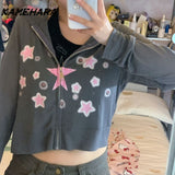 Joskaa Japanese Abitu Street Style Subculture Millennium Y2k Spicy Girl Hoodie Printed Thin Short Cut Slimming Versatile Tops