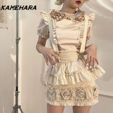 Joskaa Spring Autumn Sweet Gentle Wind Bow COS Little Maid Sets Chic Lolita College Style Folded Y2k Dress Кастюмы Для Женщин