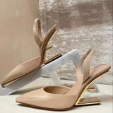 Joskaa Summer Strange Heels Ladies Shoes Solid Color Design Women's Shoes with Rear Trip Straps Pointed Toe Fashion Zapatos Para Mujere