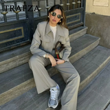 thanksgiving outfit Joskaa 2024 Spring Summer Casual Women Solid Suits Fashion Streetwear Pockets Turn-down Collar Short Jackets+Chic Wide leg pants