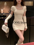 Joskaa 2025 Winter Fench Sweet Dress Women Evening Party Slim Elegant Mini Dress Office Lady Casual Outwear Dress Korean Fashion Chic