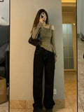 Joskaa Sweet Preppy Style Sweater Gyaru Slash Neck Knitted Pullover Loose Y2K Korean Fashion Casual Jumper Lace Up Grunge Autumn Winter