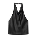 Joskaa Women Fashion Satin Flowing Halterneck Tank Tops Sexy Backless With Button Female Camis Mujer