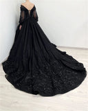 Joskaa Puffy Sleeve Prom Dress Luxury 3D Flower Long Train Vestidos De Fiesta Gothic Ball Gown Wedding Dress فساتين سهرة-(PRE-ORDER)