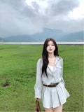 Joskaa 2025 Sweet Hot Girl Striped Shirt Dress Women 2000s Vintage Slim Mini Dress Summer Autumn Casual Office Lady Short Vestidos New