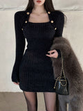 Joskaa 2025 Winter Blue Sexy Slim Bodycon Dress Woman Korean Fashion Elegant Knitted Dress Short Party Y2k Mini Dress Office Lady Chic