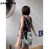 Joskaa Mint Green Diagonal Stripe Pentagram Printed Vest Summer New Style Cute Sweet Loose Camisole العاب جنسية Y2k Camis