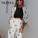 thanksgiving outfit Joskaa 2024 Spring Summer Casual Women Embroidery Suits Fashion Solid Flare Sleeve Open Stitch Blazers+Mid Waist Wide Leg Pants