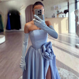 Joskaa Satin Ball Gown Floral robes de soirée Strapless Side High Split Floor-Length Evening Dresses Graduation Wedding Dress-(PRE-ORDER)