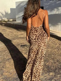 Joskaa Leopard Print Long Dress Women Tulle Backless Slip Dress Woman Summer Sexy Holiday Dresses 2024 Vintage Midi Party Dresses