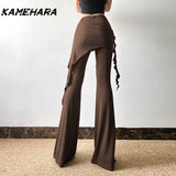 Joskaa American High Street Ballet Lace Street Cool Punk Style Capris Fake Two Irregular Tassel Straight Leg Casual Pants Y2k