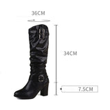 thanksgiving outfit Joskaa Female Knee Boots Round Toe Chunky Heels 7.5cm Size 50 51 52 Pleated Vintage Daily Bota