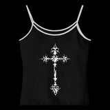 Joskaa Y2K Gothic Grunge Punk Aesthetic Print Lace Camisole Top Fashion Sexy Sleeveless Slim Chic Crop Top 90s Vintage Rock Women's Tee