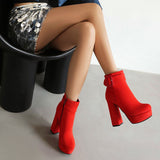 thanksgiving outfit Joskaa Sexy Women Ankle Boots Round Toe Block Heels 12cm Platform Flock Suede Size 45 46 Party Bota