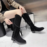 Joskaa Luxury Shoes for Women 2025  Fashion Bohemia Knee-length Women's Boots New Pointed Tassels Faux Suede Boots Ladies Platform Shoes