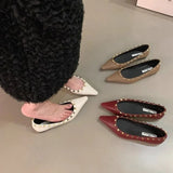 Joskaa New Footwear Fashion Designer Rivet Ladies Flats With Shoes Pointed Toe Shallow Women Flats Boat Shoes Female Slides