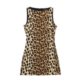 thanksgiving outfit Joskaa 2024 Spring Summer Women LEOPARD Sexy Dresses Fashion Nightclub O Neck Slim Sleeveless Print Elegant Ladies Mini Dresses