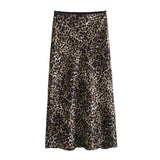 thanksgiving outfit Joskaa 2024 Autumn Winter Women Vintage Satin Leopard Skirts Fashion Casual Elegant Chic Skirts Straight Midi Skirts