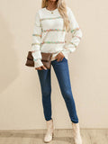 christmas outfit Joskaa Long Sleeves Loose Contrast Color Round-Neck Pullovers Sweater Tops