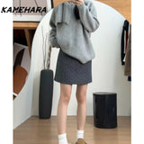 Joskaa Japanese Shibuya Grey Sweater Paired Polka Dot Mini Skirt Winter Korean Sweet Spicy Streetwear Y2k 2 Piece Sets Платье