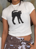 Joskaa Black Cat Printed Crop Top