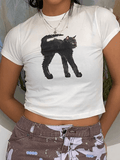 Joskaa Black Cat Printed Crop Top