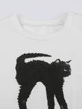 Joskaa Black Cat Printed Crop Top