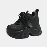 Joskaa 2024 New Black Platform Leather Chunky Sneakers