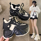 Joskaa 2024 New Black Platform Sneakers Hidden Heels