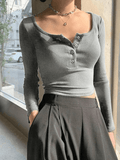 Joskaa Button Up Long Sleeve Crop Top