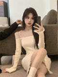 Joskaa Slim Bodycon Y2k Mini Dress Female Party Casual One Piece Dress Korean Fashion 2025 Spring French Elegant Knitted Dress Woman