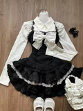 Joskaa Autumn Japanese Sweet Lolita outfits 3 Piece Set Women Casual Knitted Cardigan+ Sexy Slim Lace  Vest Tops+ High Waist Cake Skirt