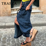 thanksgiving outfit Joskaa 2024 Spring Summer Casual Denim Women Skirts Fashion Vintage Loose Sashes Elegant Chic Ladies Long Skirts