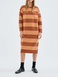 thanksgiving outfit Joskaa New Fashion Women Striped Sweater Midi Dress Long Sleeve Ribbed Drop Shoulder Straight Casual Dresses Hot Sale S M L