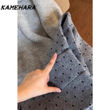 Joskaa Japanese Shibuya Grey Sweater Paired Polka Dot Mini Skirt Winter Korean Sweet Spicy Streetwear Y2k 2 Piece Sets Платье