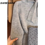 Joskaa Japanese Shibuya Grey Sweater Paired Polka Dot Mini Skirt Winter Korean Sweet Spicy Streetwear Y2k 2 Piece Sets Платье