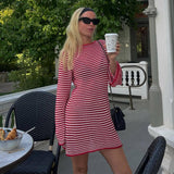 thanksgiving outfit Joskaa Striped Knit Short Dress For Women Casual O Neck Long Sleeves Mini Dresses Female 2024 Autumn Fashion Chic Beach Vestidos Lady