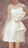 Joskaa Simple Sheath Strapless Ivory Satin Homecoming Dress (PRE-ORDER)