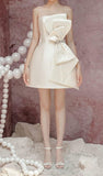 Joskaa Simple Sheath Strapless Ivory Satin Homecoming Dress (PRE-ORDER)