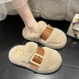 Joskaa Shoes Slippers Casual Slides Slipers Women Winter Footwear Cover Toe Fur Flip Flops Platform Luxury 2024 Plush Winter Woman Slip