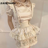 Joskaa Spring Autumn Sweet Gentle Wind Bow COS Little Maid Sets Chic Lolita College Style Folded Y2k Dress Кастюмы Для Женщин