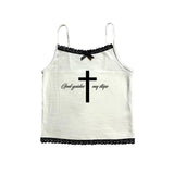 Joskaa Letter suspenders cross print gothic rock aesthetic Y2K crop tops emo girl harajuku grunge punk retro street casual women's tops