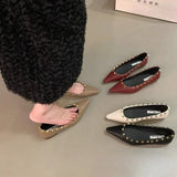 Joskaa New Footwear Fashion Designer Rivet Ladies Flats With Shoes Pointed Toe Shallow Women Flats Boat Shoes Female Slides