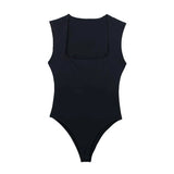 Joskaa black body woman sleeveless white bodysuit women square neck summer one piece swimsuits sexy lingerie women's bodysuit