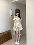 Joskaa Long Sleeve Elegant Mini Dress Lolita Pure Color Short Party Dress Woman Casual 2025 Spring Sweet One Piece Dress Korean Fashion