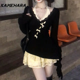 Joskaa Summer Hot Girl Y2k Subculture Pure Desire Wind Show Thin Knitted Cover Shirt Millennium Retro Lace Dress Two Piece Set