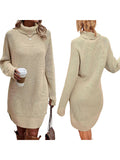 thanksgiving outfit Joskaa Women s Fall Mini Dress Long Sleeve Turtleneck Solid Color Knitted Dress Casual Sweater Dress