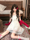 Joskaa Summer White Lolita Sweet Lace Dress Woman Casual Elegant Y2k Mini Dress Short Party Hot Girls One Piece Dress Korean Fashion