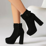 thanksgiving outfit Joskaa Sexy Women Ankle Boots Round Toe Block Heels 12cm Platform Flock Suede Size 45 46 Party Bota